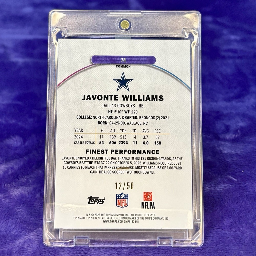 Javonte Williams 2025 Topps Finest#74 True Gold Refractor W/ Coating 🔥 # /50 - Picture 2 of 3